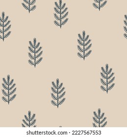 Christmas trees seamless vector pattern. The limited palette is ideal for printing textiles, fabric, wrapping paper Simple hand drawn vector illustration in Scandinavian style. 