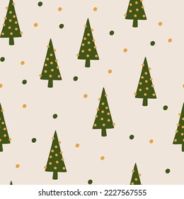 Christmas trees seamless vector pattern. The limited palette is ideal for printing textiles, fabric, wrapping paper Simple hand drawn vector illustration in Scandinavian style. 