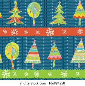 Christmas trees seamless winter knitting pattern funny