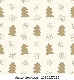 Christmas Trees Seasonal Vector Seamless Pattern Holidays Winter Forest Doodles Background Illustration. Hand drawn repeat texture. For wrapping paper, textile design, vintage home decor