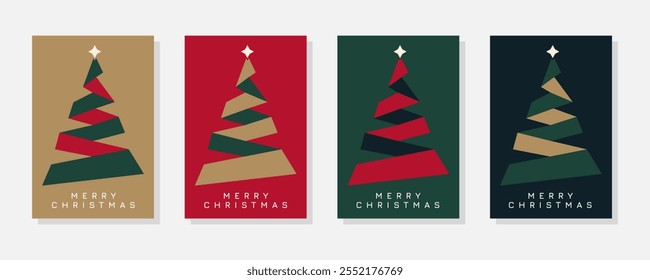 Christmas Trees. Set Christmas Card Vector Design Template. Merry Christmas Greeting Card Concepts