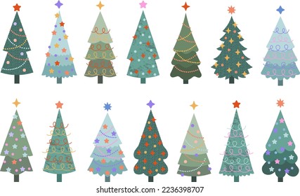 christmas trees set color holiday