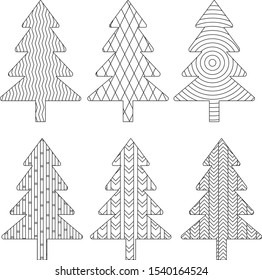 Christmas trees set coloring page contour vector illustration for painting
