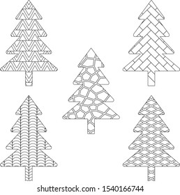 Christmas trees set coloring page contour vector illustration for children
