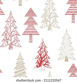 Árboles de Navidad establecen la ilustración del vector de contorno de página de color para la pintura, conjunto de iconos del árbol de Navidad. Colección de vectores de filamentos.