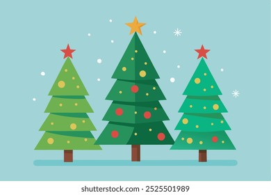 Christmas trees set, decorated trees with a star on top, vector illustration