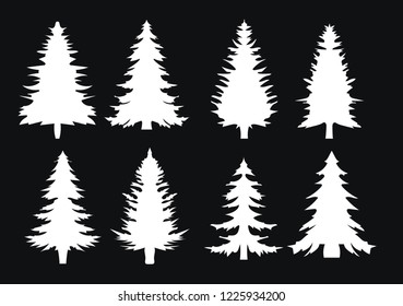 Christmas trees. Set of fir tree silhouettes. 