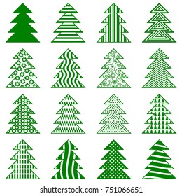 Christmas Trees Set, Green Pictogram Isolated on White Background, Winter Holiday Symbols. Vector