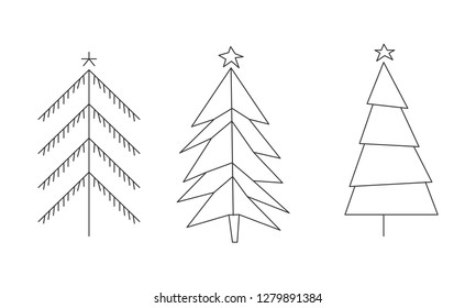 Árboles de navidad, pinos o abetos dibujados a mano. Ilustración