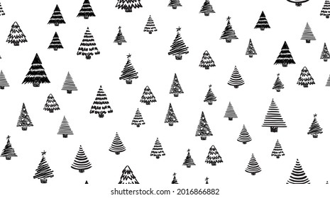 Weihnachtsbäume stehen auf, handgezeichnet. Vektorgrafik.	
