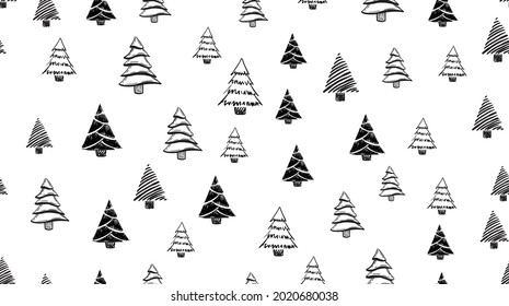 Christmas trees set, hand drawn. Vector illustration.	