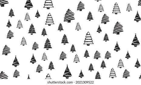 Christmas trees set, hand drawn. Vector illustration.	
