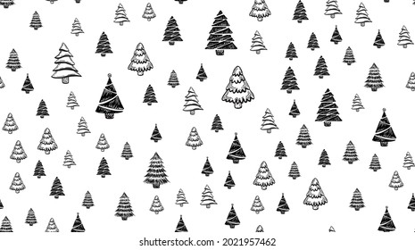 Weihnachtsbäume stehen auf, handgezeichnet. Vektorgrafik.	
