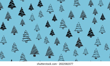 Christmas trees set, hand drawn. Vector illustration.	

