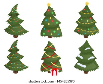 Christmas trees set isolated on white background. Vector
