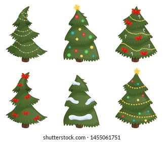 Christmas trees set isolated on white background. Vector
