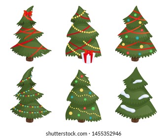 Christmas trees set isolated on white background. Vector