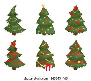 Christmas trees set isolated on white background. Vector