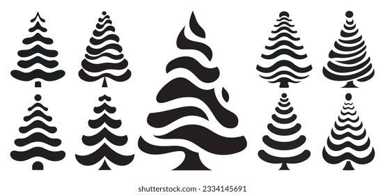 Christmas trees set isolated on white background, christmas tree collection, Christmas tree hand drawn illustrations