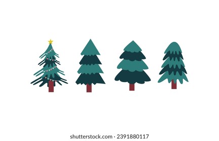 Christmas trees set isolated on white background. Collection of Christmas trees. modern flat design