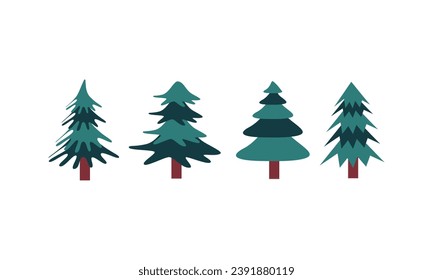 Christmas trees set isolated on white background. Collection of Christmas trees. modern flat design