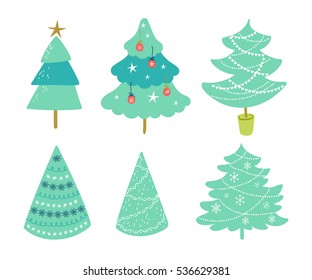 Christmas trees set. Vector winter holiday elements