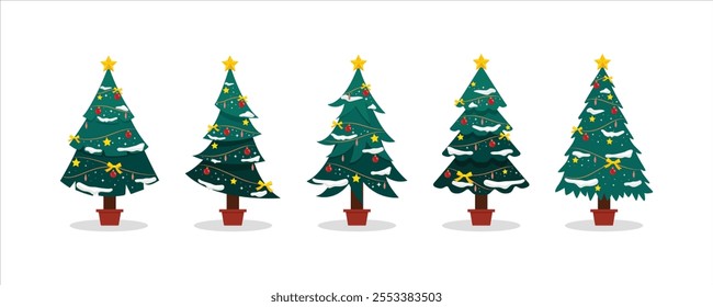 Christmas trees, several types of Christmas trees vector design, set of different Christmas trees.