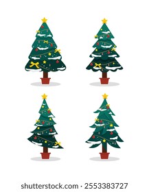 Christmas trees, several types of Christmas trees vector design, set of different Christmas trees.