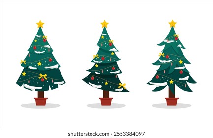 Christmas trees, several types of Christmas trees vector design, set of different Christmas trees.