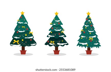 Christmas trees, several types of Christmas trees vector design, set of different Christmas trees.