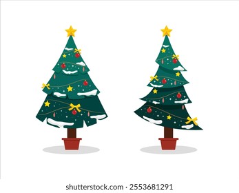 Christmas trees, several types of Christmas trees vector design, set of different Christmas trees.