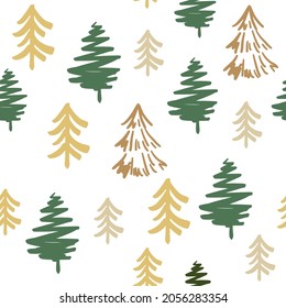 Christmas trees silhouette seamless pattern on a white background. Vector illustration of doodle style. Symbol of the new year