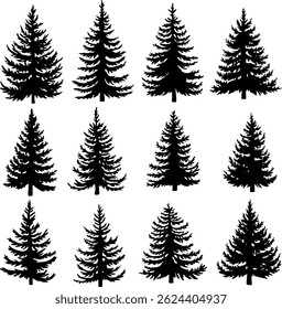 Christmas trees silhouette seamless pattern