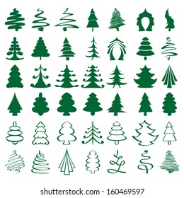 Christmas trees sketch big collection cartoon vector illustration 