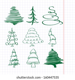 Christmas trees sketch collection cartoon vector illustration 