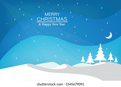 Christmas trees and snow hills on blue background 