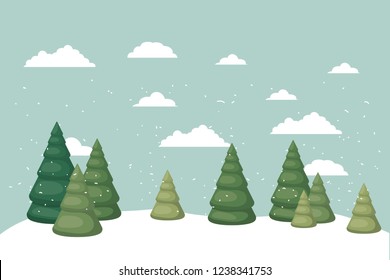 christmas trees in the snow isolated icon