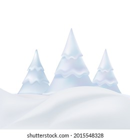 Árboles de Navidad en la nieve aislados en fondo blanco. Composición de invierno. Ilustración vectorial.