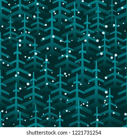  Christmas trees and snow Seamless pattern. Seamless pattern with night winter forest. Winter forest background. Night forest pattern. Mysterious forest. Christmas night seamless pattern.