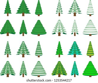 Christmas trees with snow set