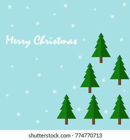 Christmas trees, snowflake and white Christmas text on blue background using for postcards, greeting, advertisement, cover, gift packaging, web design template, Winter holidays card design concept.