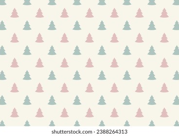 Christmas trees and snowflakes,  background. Vector, flat pattern with white Christmas trees and snowflakes on cream background.