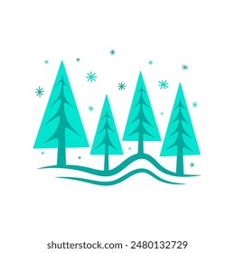 Christmas trees and snowflakes icon. Colored silhouette. Horizontal front view. Vector simple flat graphic illustration. Isolated object on a white background. Isolate.