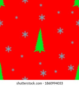 Weihnachtsbäume und Schneeflocken, nahtloses Muster, Vektorgrafik
