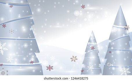 Christmas trees with snowflakes and sparkles. vector background