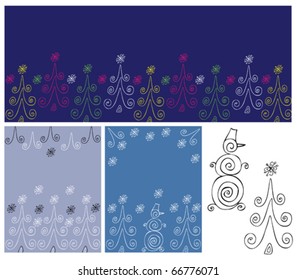 Christmas trees and snowman