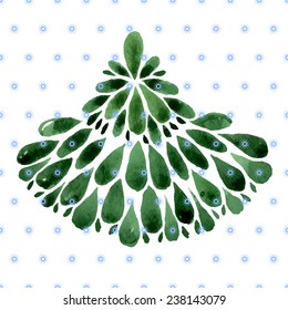 Christmas trees, spruce, snowflakes, isolated, watercolor, ink. 