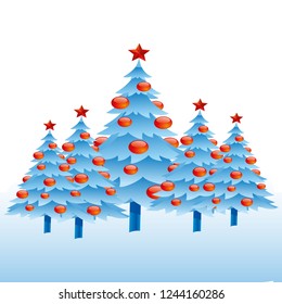 Christmas trees with a star, abstract set light blue on a white background, vector