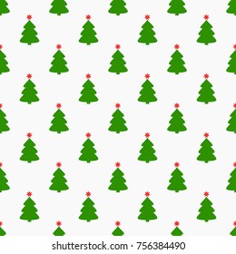 Christmas trees with star seamless pattern. Vector illustration