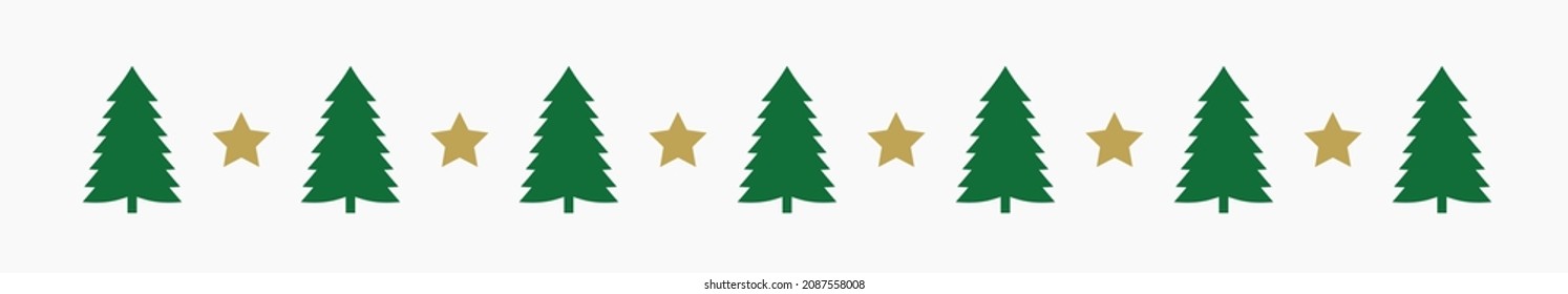 Christmas trees and stars border. Vector illustration.
